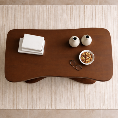 Solid Wood Sculptural Coffee Table with Organic Curved Base – Modern Living Room Table - view 3 of 11