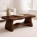 Solid Wood Coffee Table with Organic Curved Base – Rustic Modern Living Room Table - view 3 of 10