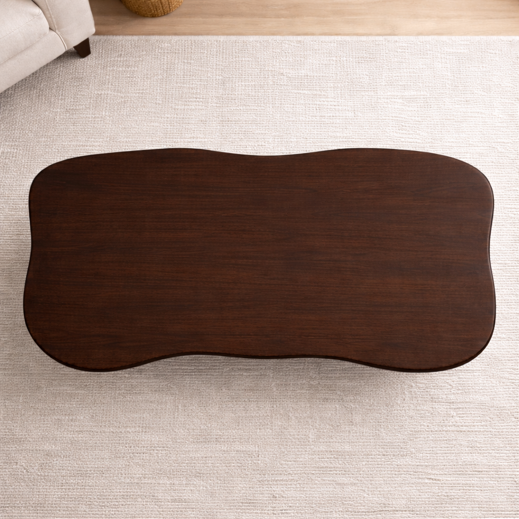 Solid Wood Coffee Table with Organic Curved Base – Rustic Modern Living Room Table - view 4 of 10