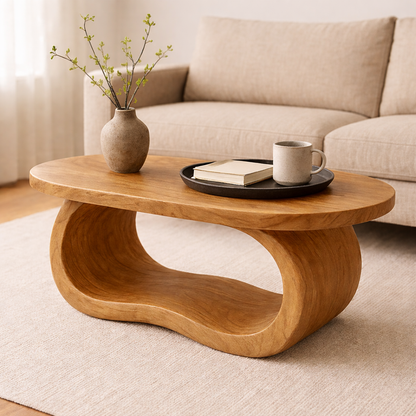 Curved Solid Wood Coffee Table – Sculptural Modern Living Room Center Table - view 1 of 8