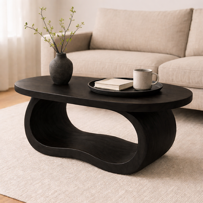 Curved Solid Wood Coffee Table – Sculptural Modern Living Room Center Table - view 4 of 8