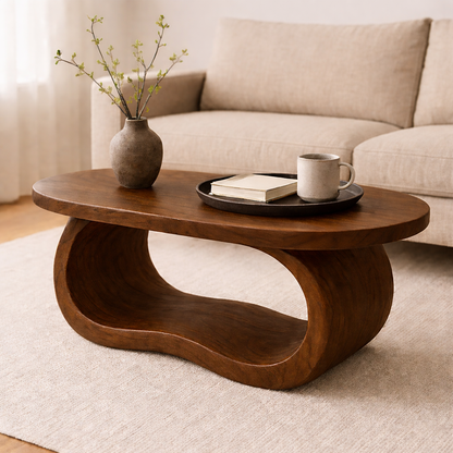 Curved Solid Wood Coffee Table – Sculptural Modern Living Room Center Table - view 5 of 8