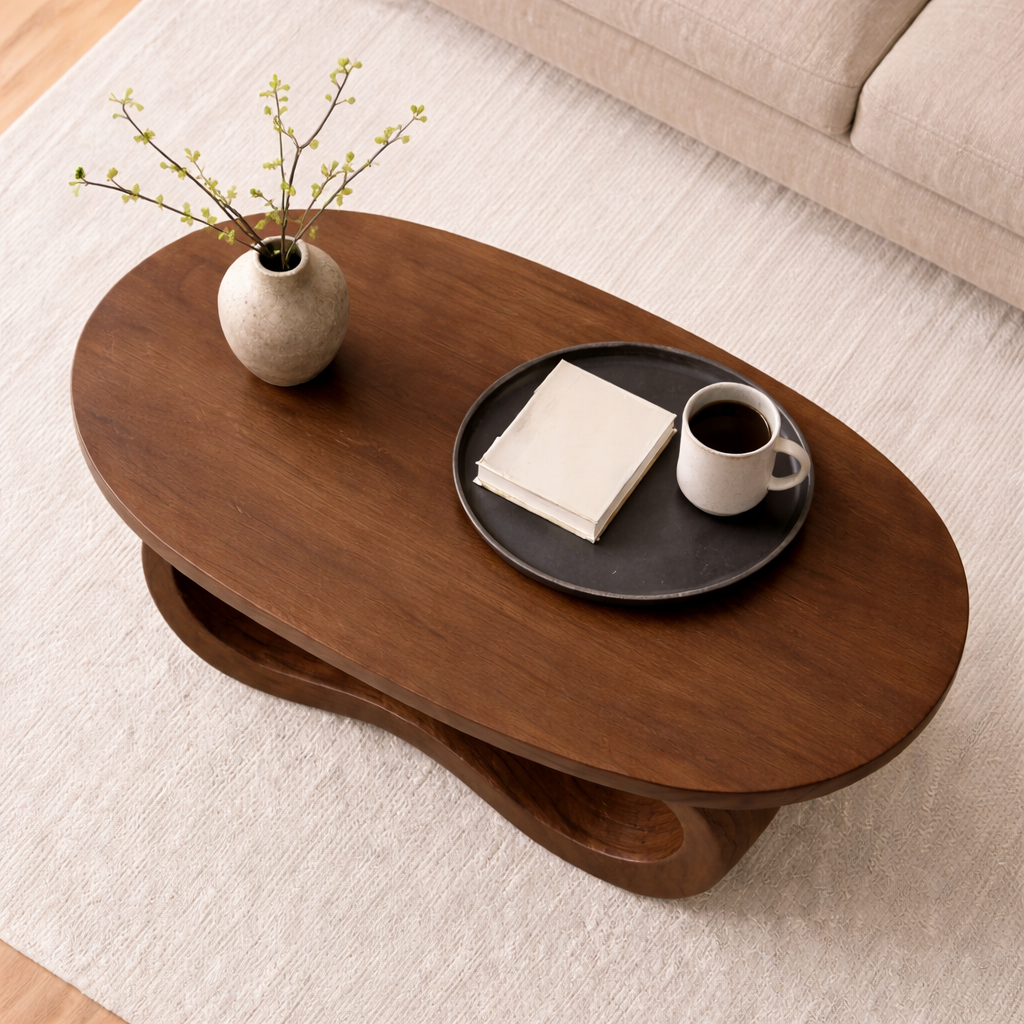 Curved Solid Wood Coffee Table – Sculptural Modern Living Room Center Table - view 2 of 8