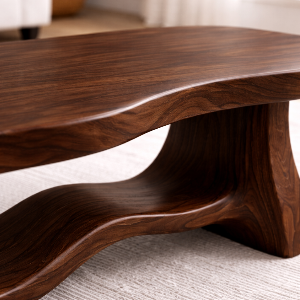 Solid Wood Coffee Table with Organic Curved Base – Rustic Modern Living Room Table - view 7 of 10