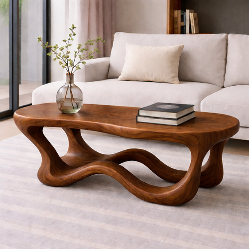 Solid Wood Sculptural Coffee Table with Organic Wave Base – Modern Living Room Table - view 1 of 8