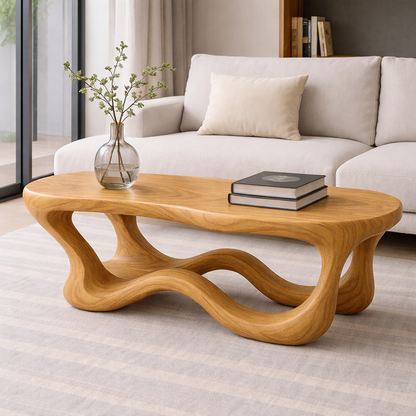 Solid Wood Sculptural Coffee Table with Organic Wave Base – Modern Living Room Table - view 5 of 8