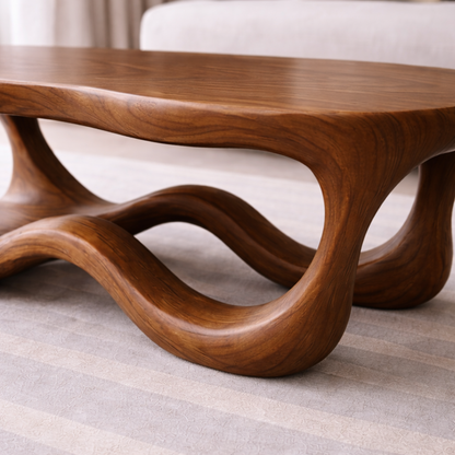 Solid Wood Sculptural Coffee Table with Organic Wave Base – Modern Living Room Table - view 2 of 8