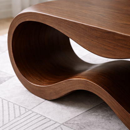 Curved Solid Wood Coffee Table – Modern Sculptural Wave Design Living Room Table - view 2 of 9
