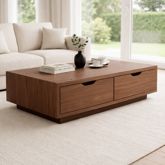 Solid Wood Coffee Table with Storage Drawers – Modern Low Profile Living Room Table - view 1 of 9