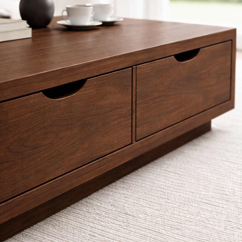 Solid Wood Coffee Table with Storage Drawers – Modern Low Profile Living Room Table - view 2 of 9