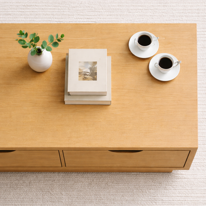 Solid Wood Coffee Table with Storage Drawers – Modern Low Profile Living Room Table - view 6 of 9