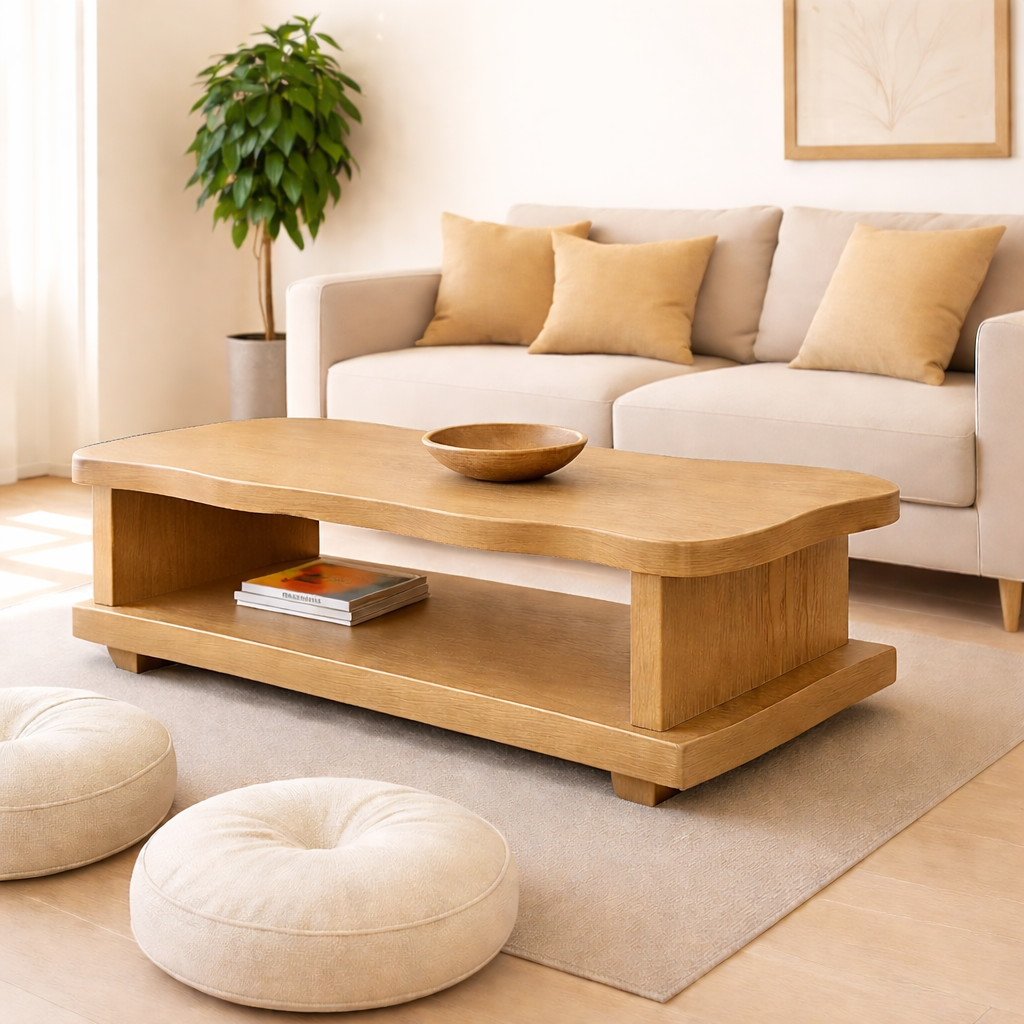Solid Wood Coffee Table with Open Shelf – Modern Living Room Center Table - view 2 of 9