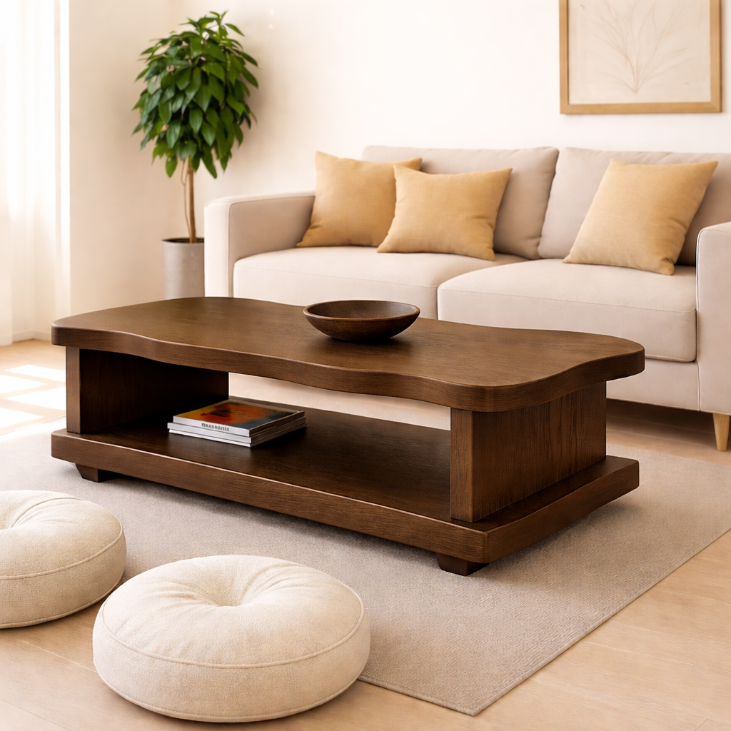 Solid Wood Coffee Table with Open Shelf – Modern Living Room Center Table - view 5 of 9