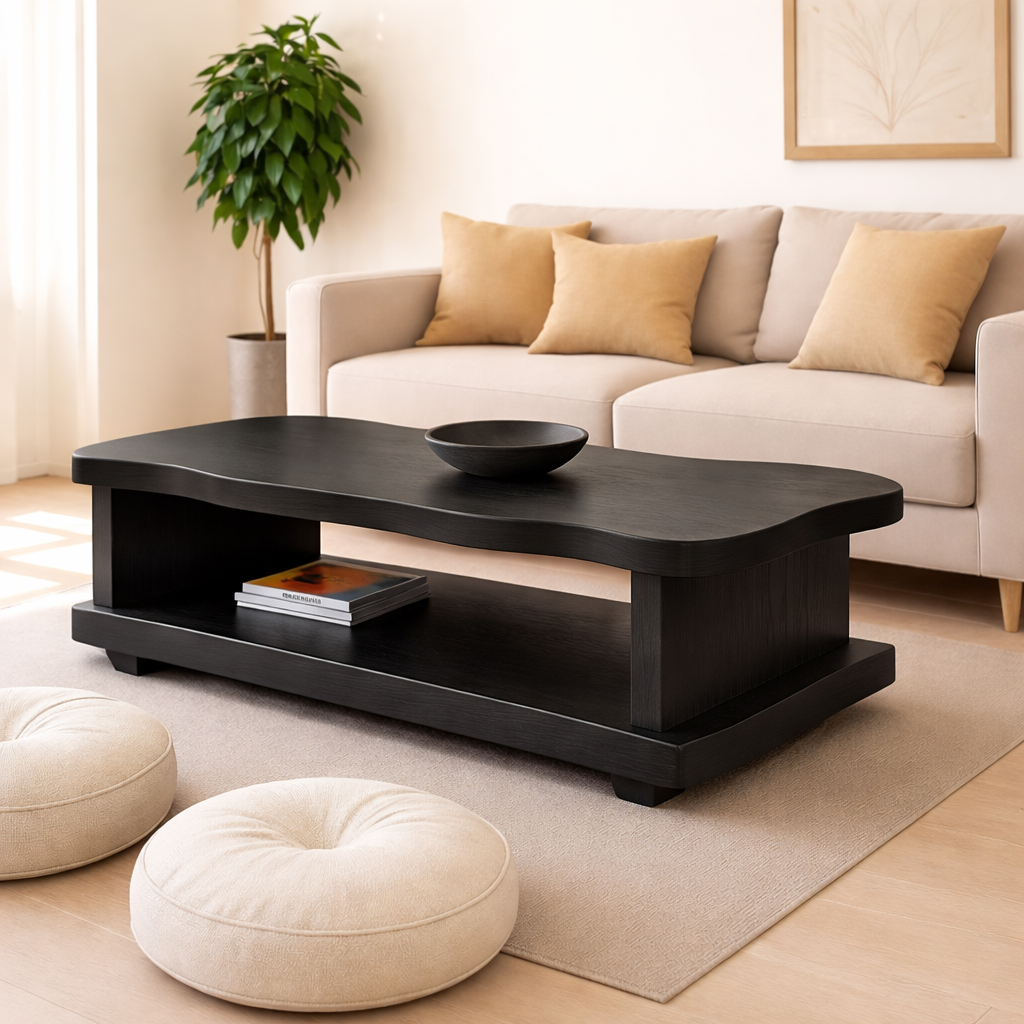 Solid Wood Coffee Table with Open Shelf – Modern Living Room Center Table - view 4 of 9