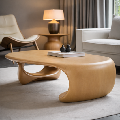 Solid Wood Sculptural Coffee Table with Organic Curved Base – Modern Living Room Table - view 5 of 9