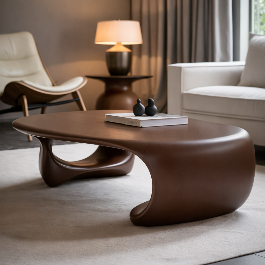 Solid Wood Sculptural Coffee Table with Organic Curved Base – Modern Living Room Table - view 1 of 9