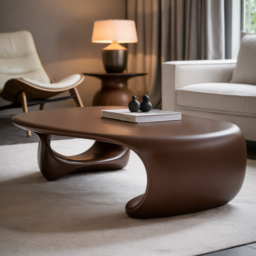 Solid Wood Sculptural Coffee Table with Organic Curved Base – Modern Living Room Table - view 1 of 9