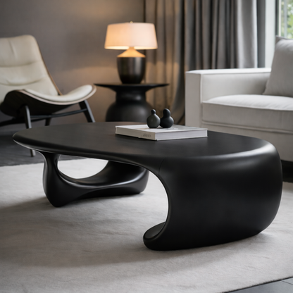 Solid Wood Sculptural Coffee Table with Organic Curved Base – Modern Living Room Table - view 3 of 9