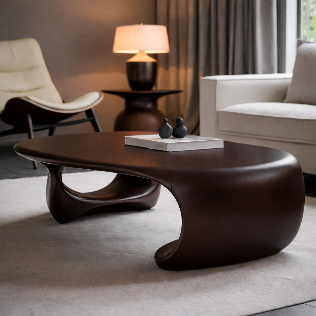 Solid Wood Sculptural Coffee Table with Organic Curved Base – Modern Living Room Table - view 4 of 9