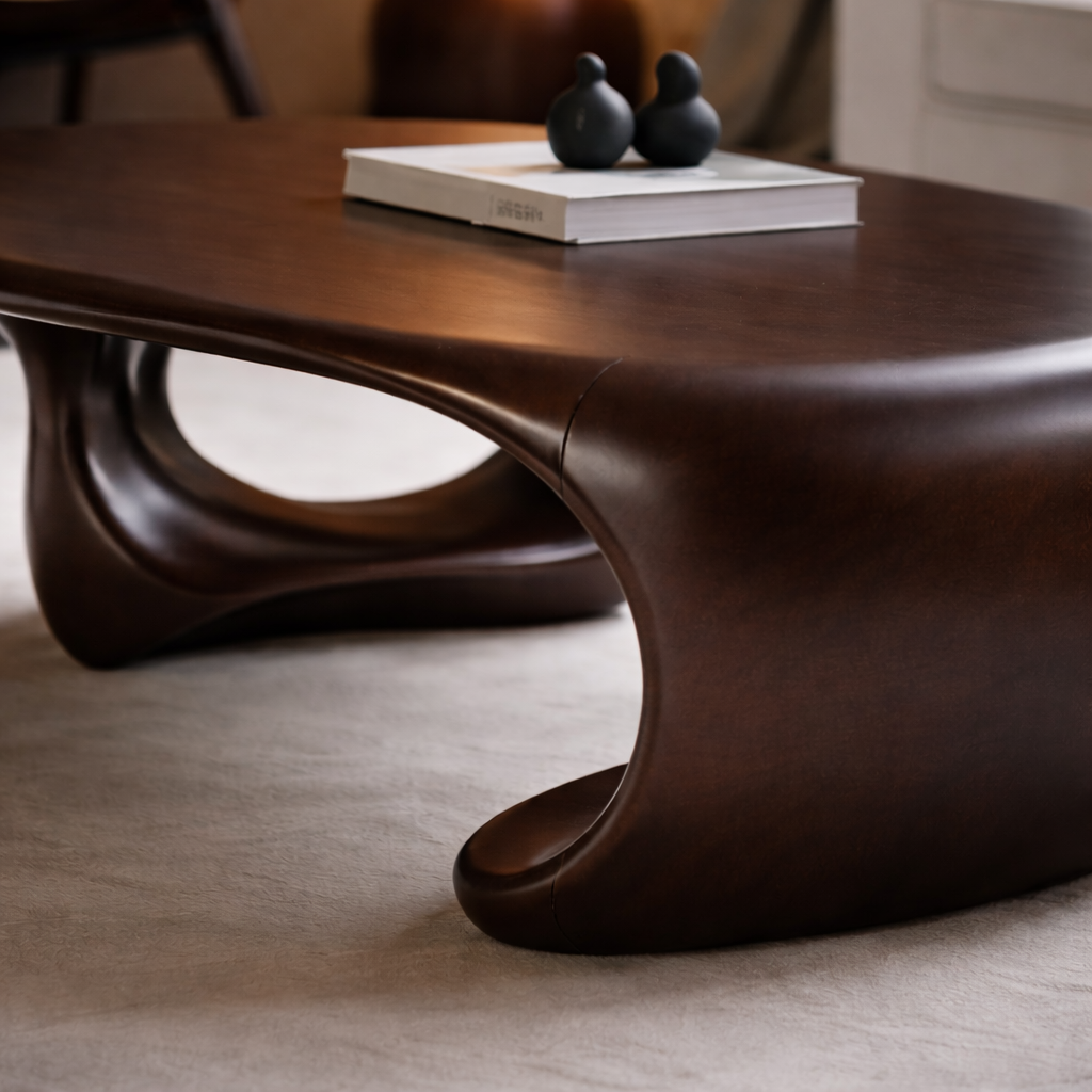 Solid Wood Sculptural Coffee Table with Organic Curved Base – Modern Living Room Table - view 2 of 9