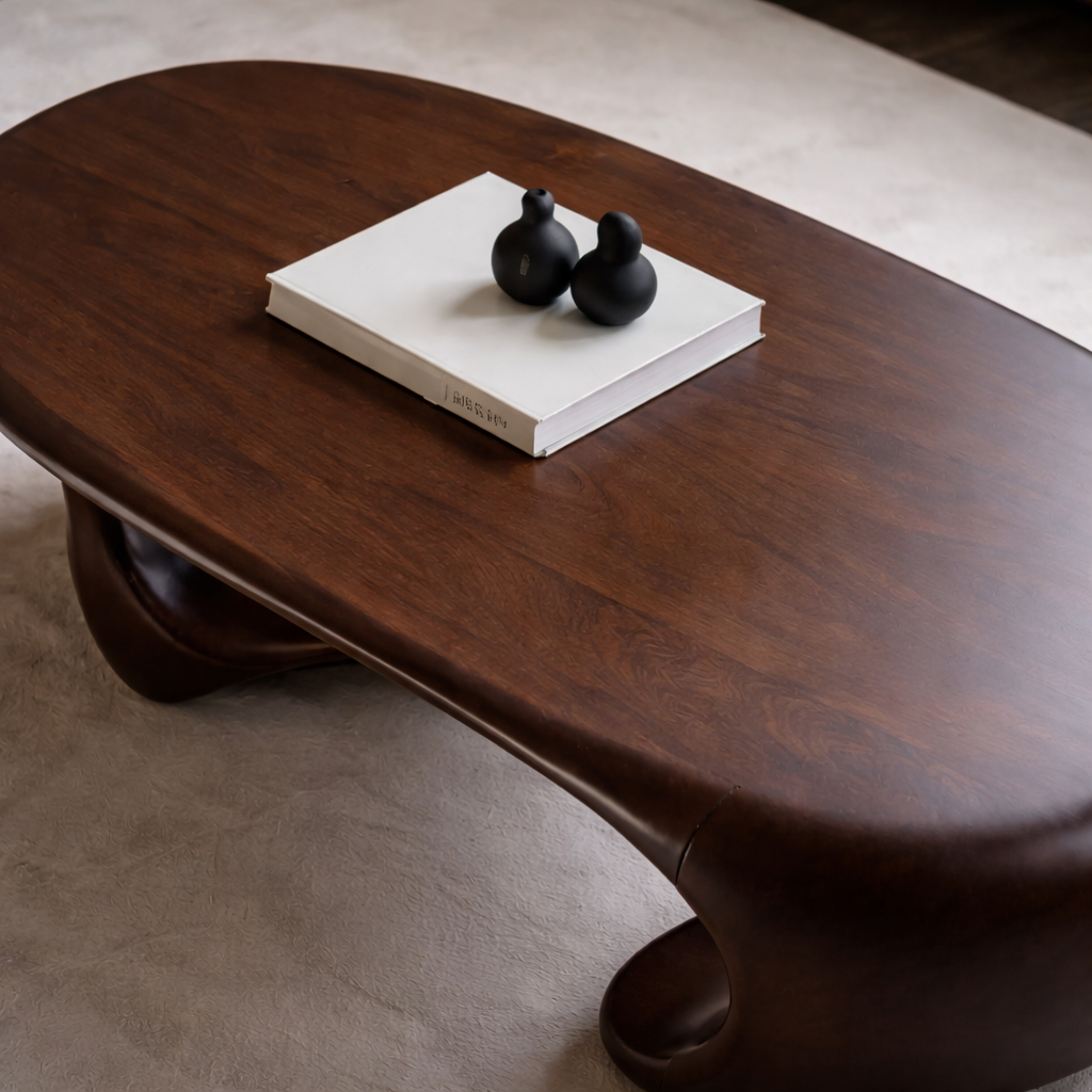 Solid Wood Sculptural Coffee Table with Organic Curved Base – Modern Living Room Table - view 6 of 9