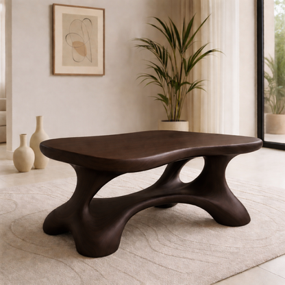 Solid Wood Sculptural Coffee Table with Organic Curved Base - view 3 of 9
