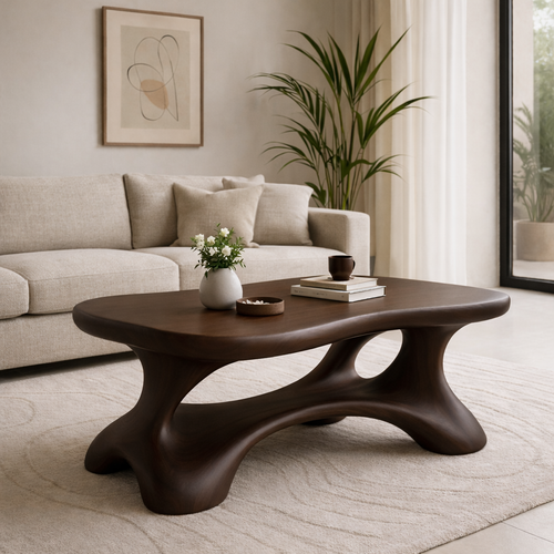 Solid Wood Sculptural Coffee Table with Organic Curved Base - view 1 of 9