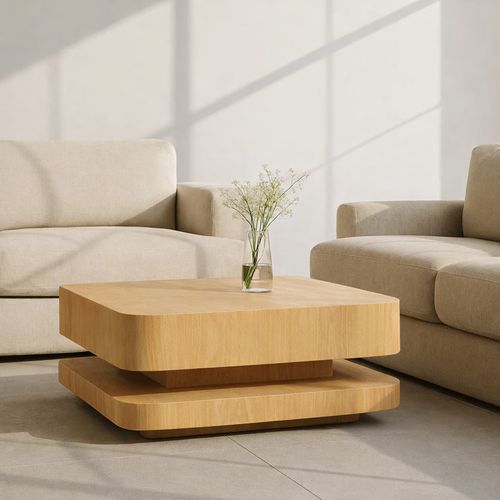 Solid Wood Coffee Table with Rounded Corners – Modern Minimalist Walnut Living Room Table - view 1 of 9