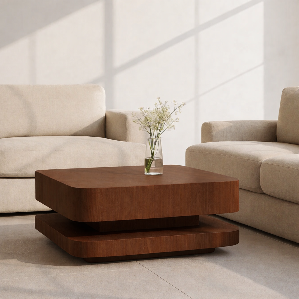 Solid Wood Coffee Table with Rounded Corners – Modern Minimalist Walnut Living Room Table - view 5 of 9