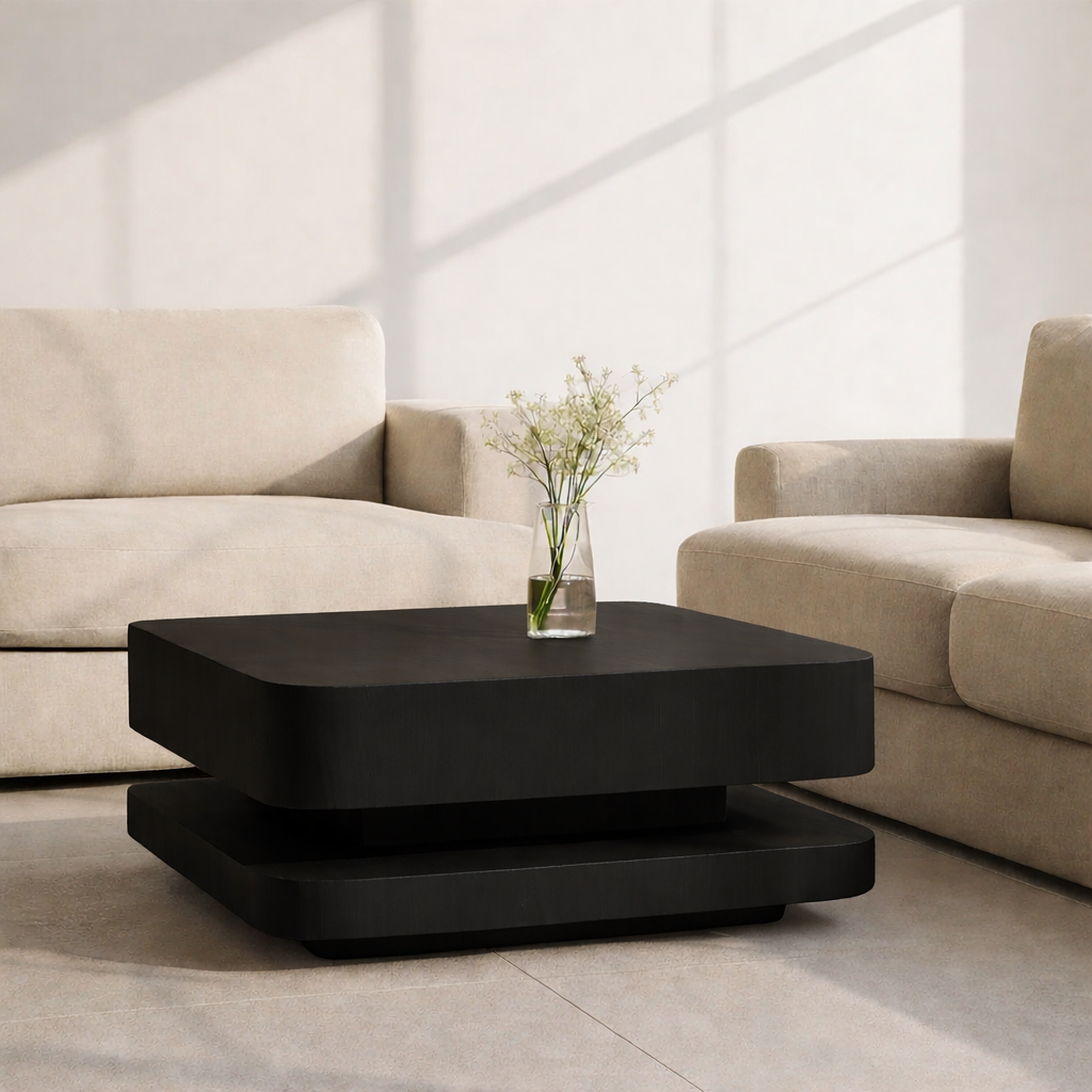 Solid Wood Coffee Table with Rounded Corners – Modern Minimalist Walnut Living Room Table - view 4 of 9