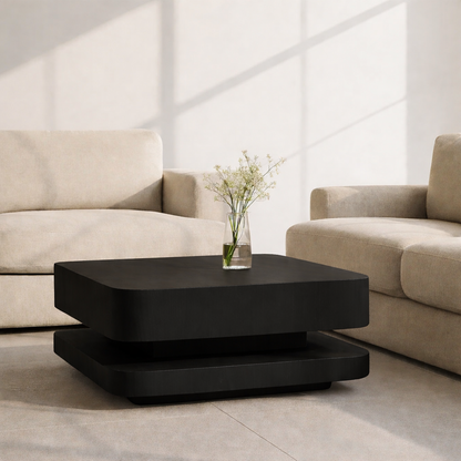 Solid Wood Coffee Table with Rounded Corners – Modern Minimalist Walnut Living Room Table - view 4 of 9