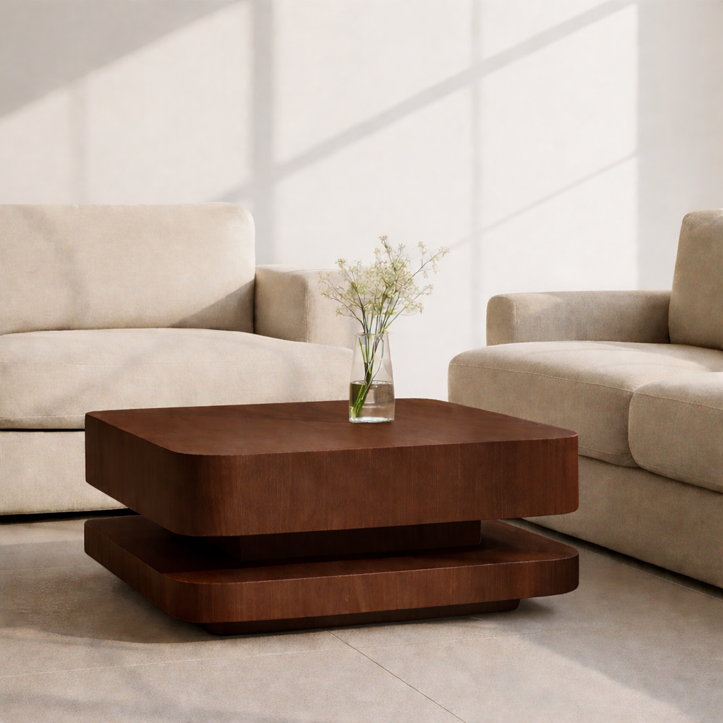 Solid Wood Coffee Table with Rounded Corners – Modern Minimalist Walnut Living Room Table - view 3 of 9