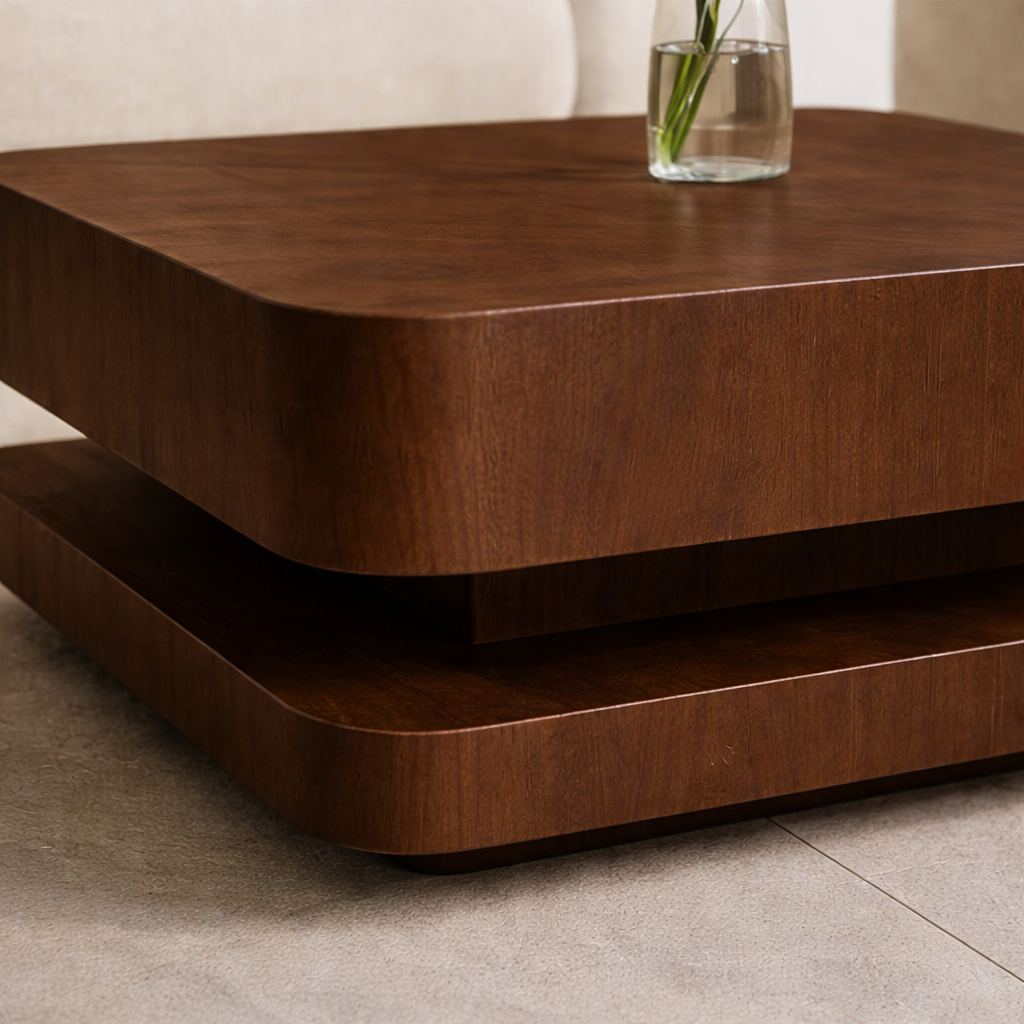 Solid Wood Coffee Table with Rounded Corners – Modern Minimalist Walnut Living Room Table - view 2 of 9