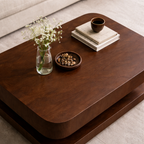Solid Wood Coffee Table with Rounded Corners – Modern Minimalist Walnut Living Room Table - view 6 of 9