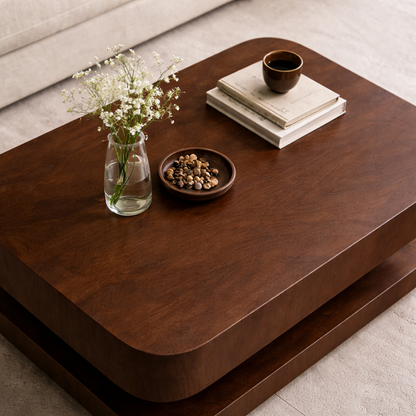 Solid Wood Coffee Table with Rounded Corners – Modern Minimalist Walnut Living Room Table - view 6 of 9