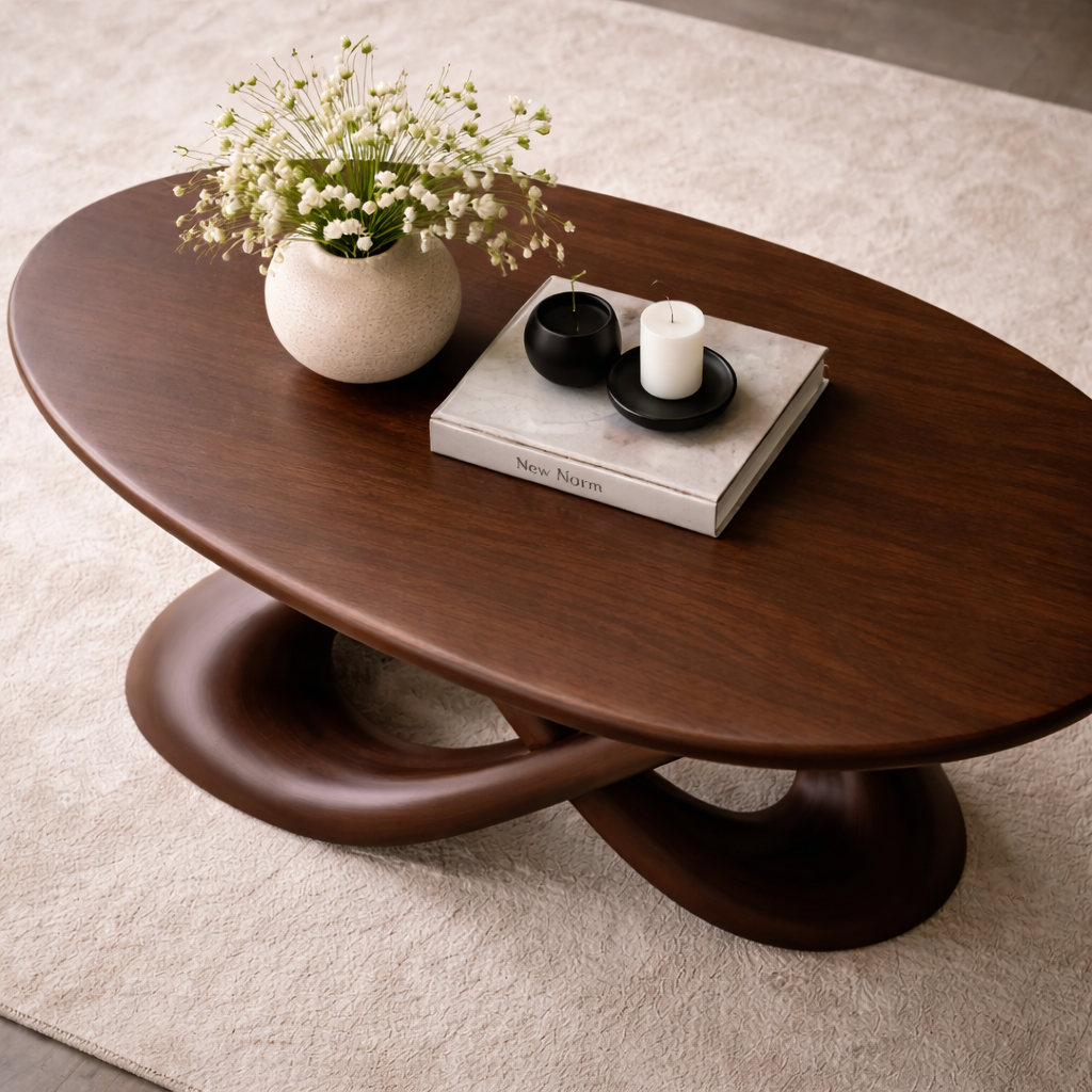 Solid Wood Sculptural Coffee Table with Curved Base - view 2 of 8