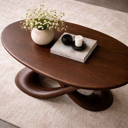Solid Wood Sculptural Coffee Table with Curved Base - view 2 of 8