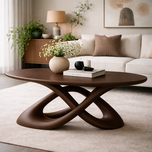Solid Wood Sculptural Coffee Table with Curved Base - view 1 of 8