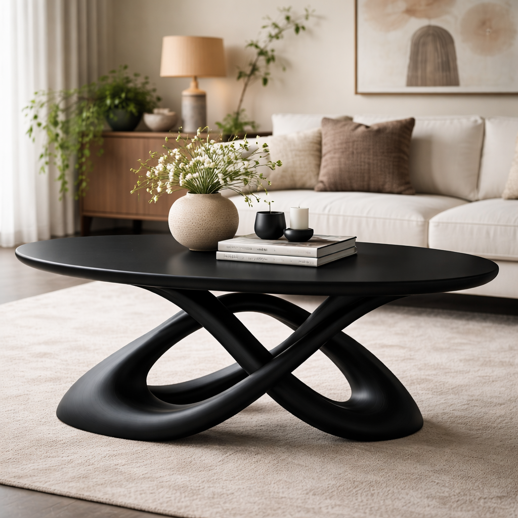 Solid Wood Sculptural Coffee Table with Curved Base - view 4 of 8