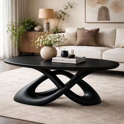 Solid Wood Sculptural Coffee Table with Curved Base - view 4 of 8