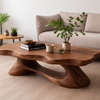 Solid Wood Coffee Table Modern Live Edge Natural Wood with Sculptural Base - view 1 of 7