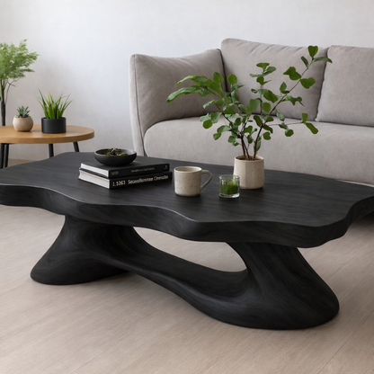 Solid Wood Coffee Table Modern Live Edge Natural Wood with Sculptural Base - view 2 of 7