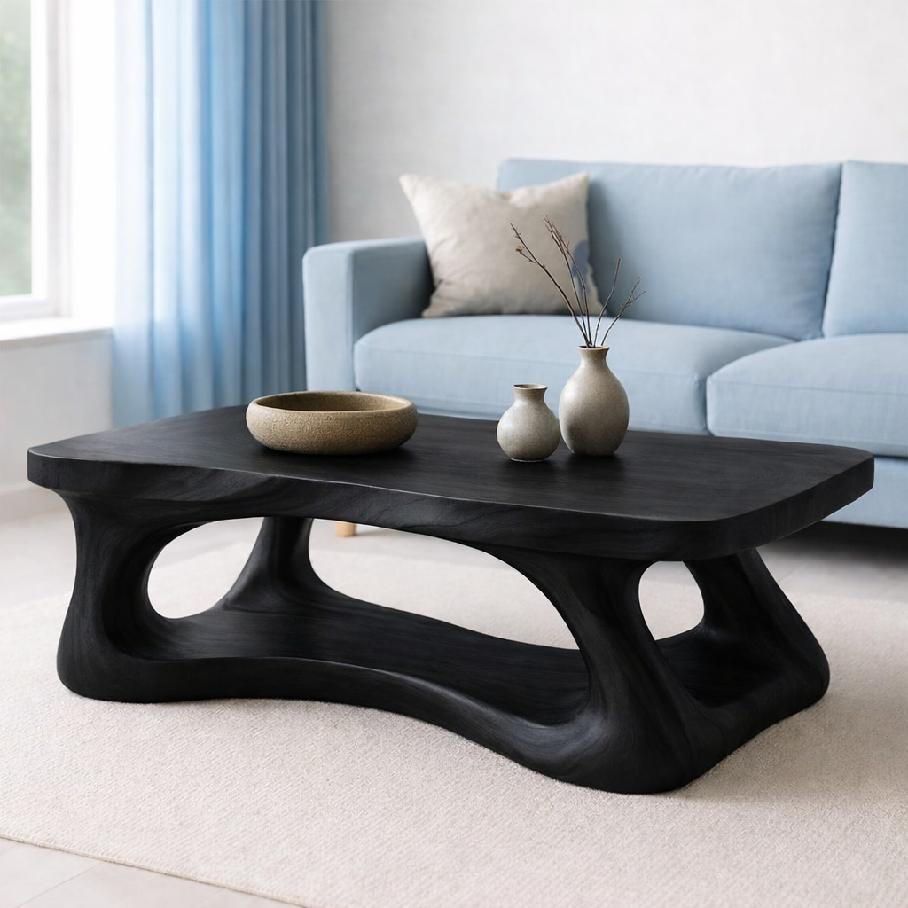 Solid Wood Coffee Table Modern Sculptural Base Natural Live Edge Design - view 3 of 7