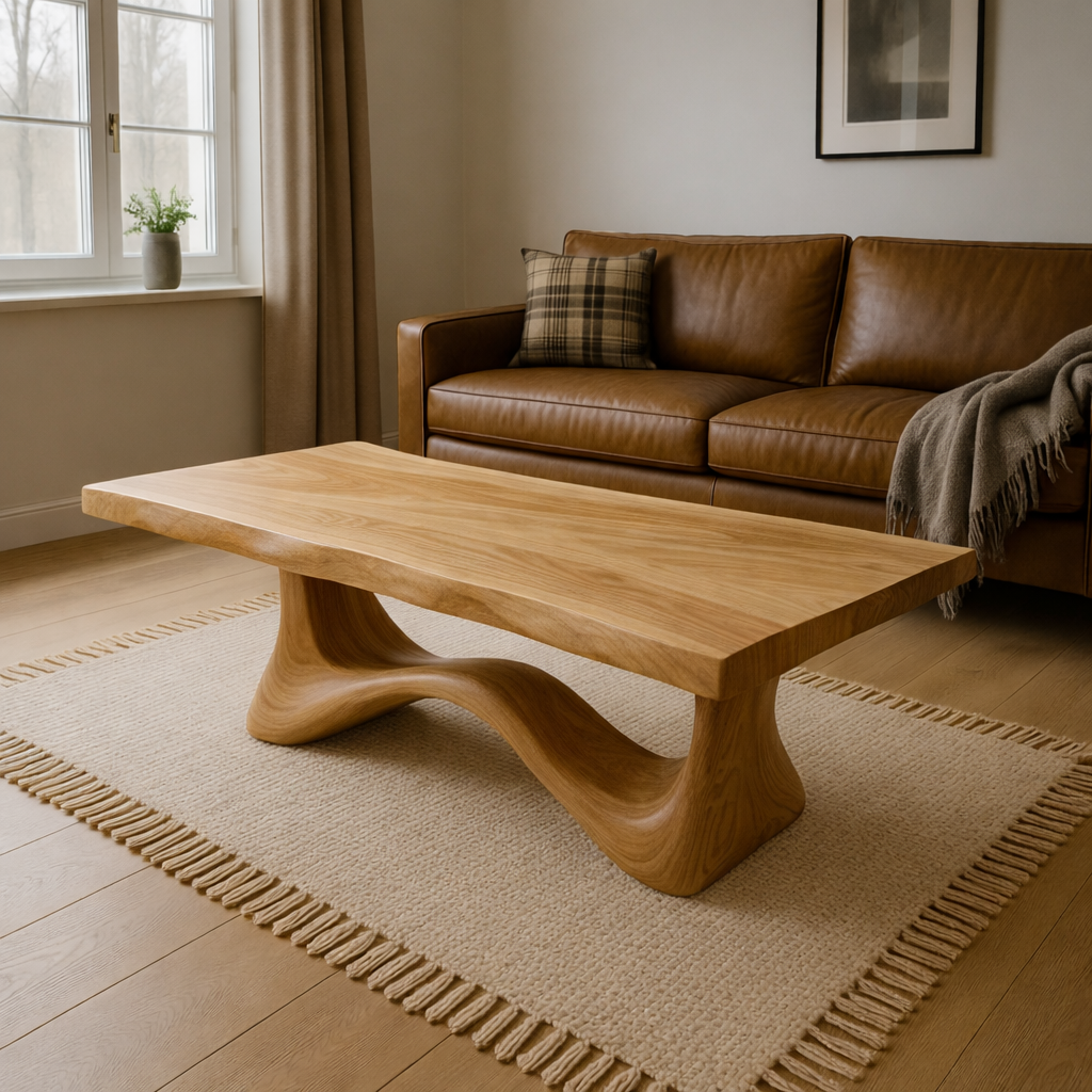 Solid Wood Coffee Table Modern Walnut with Sculptural Curved Base - view 4 of 7