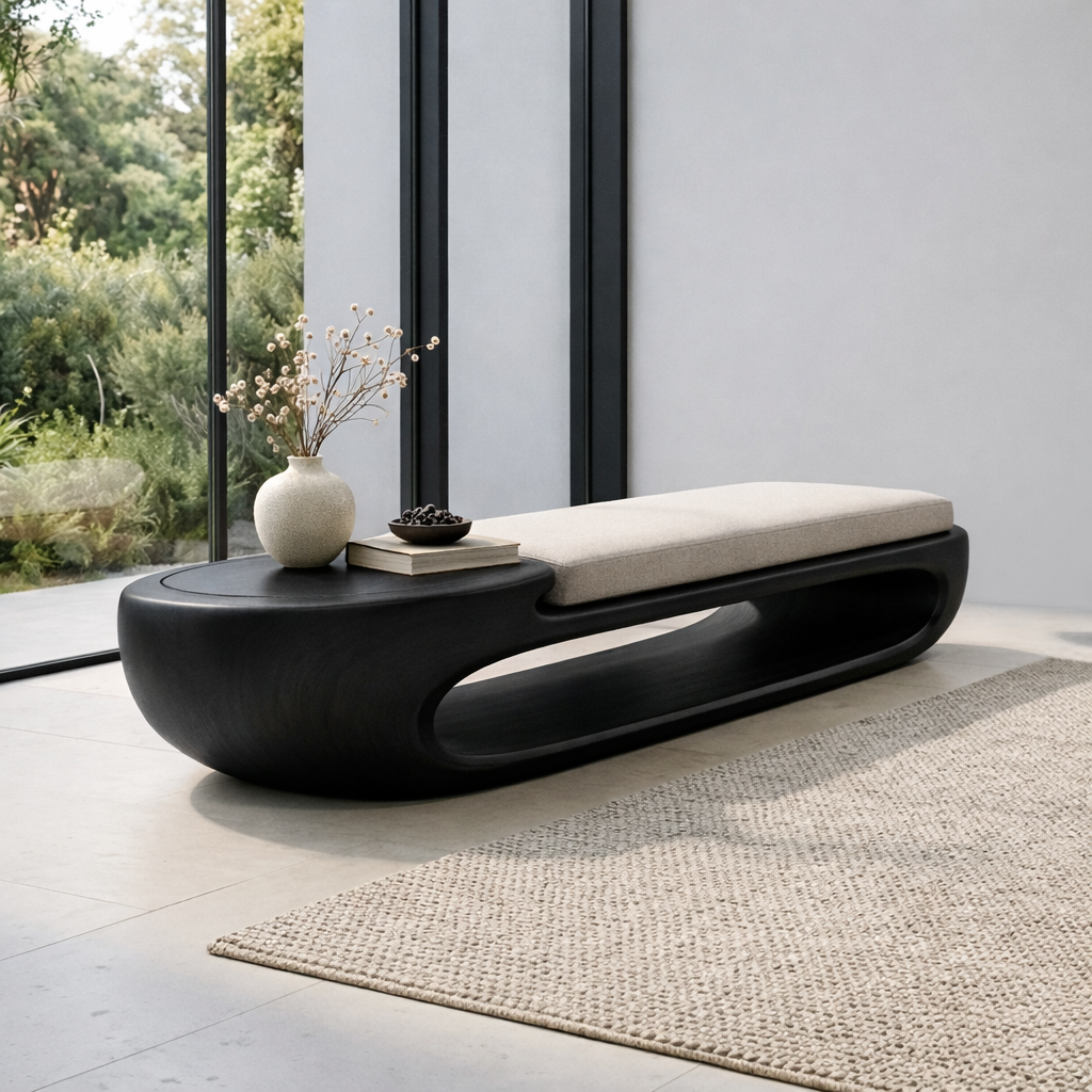 Organic Curved Solid Wood Entryway Bench with Sculptural Open Base Design - view 6 of 9