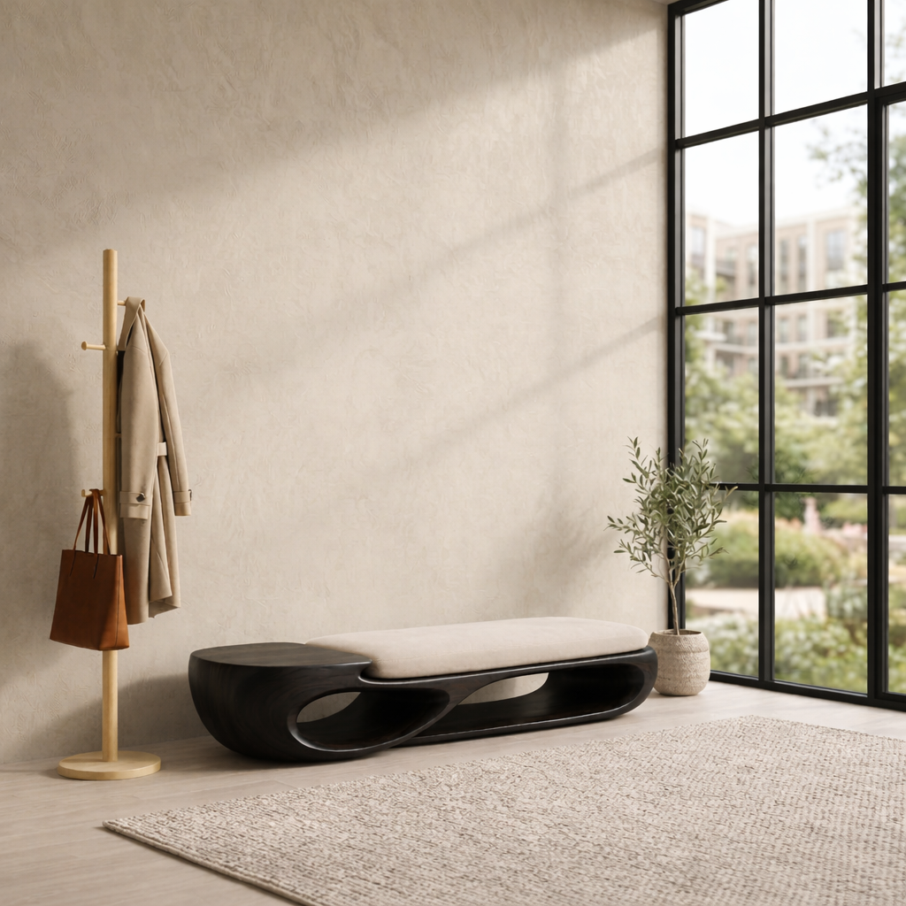 Double Curve Solid Wood Entryway Bench – Sculptural Modern Organic Design - view 5 of 8