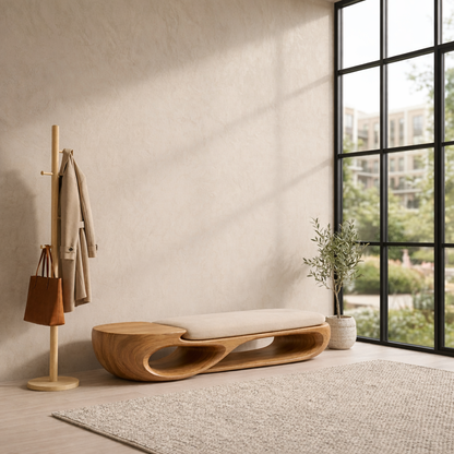 Double Curve Solid Wood Entryway Bench – Sculptural Modern Organic Design - view 4 of 8