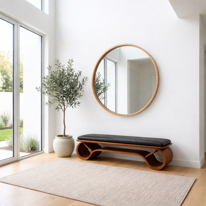 Wave Curve Solid Wood Entryway Bench with Sculptural Base – Modern Organic Style - view 2 of 7