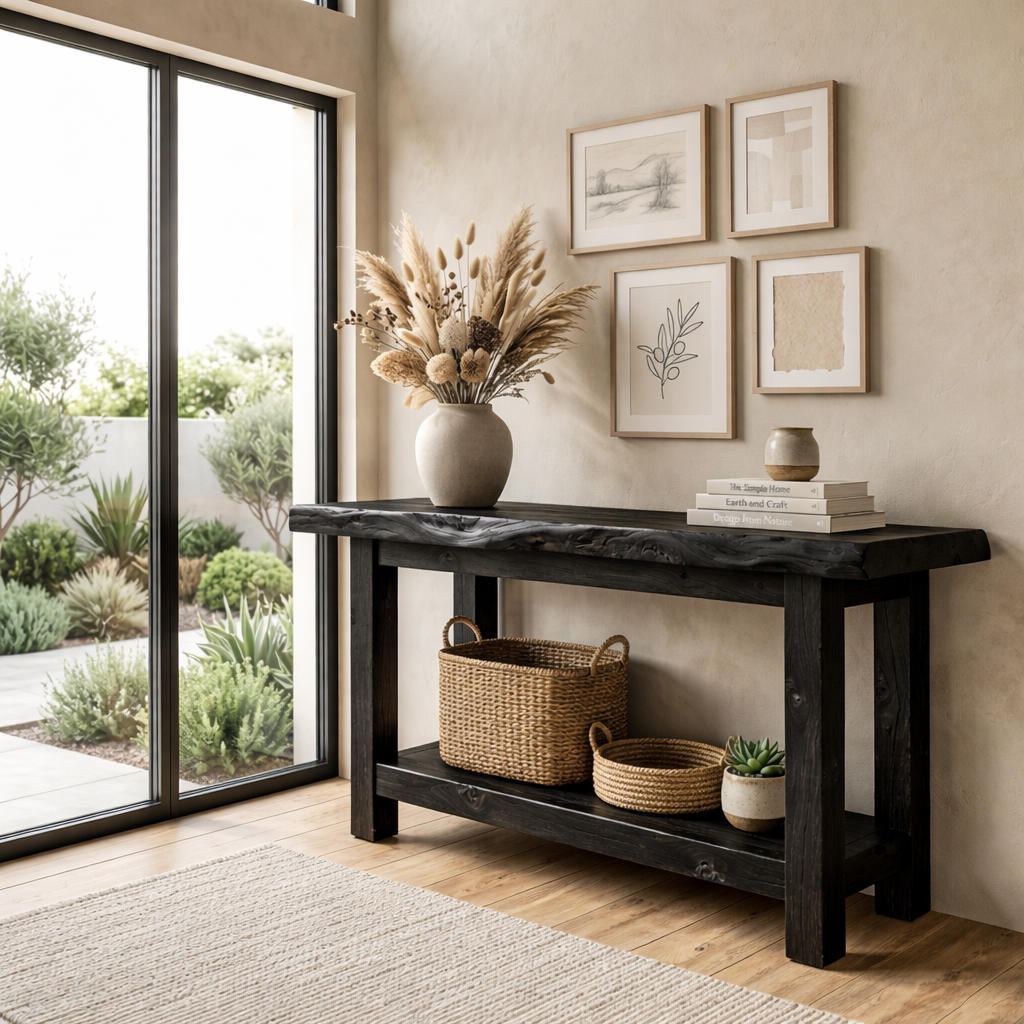 Live Edge Solid Wood Console Table with Shelf – Rustic Natural Entryway Table - view 4 of 7