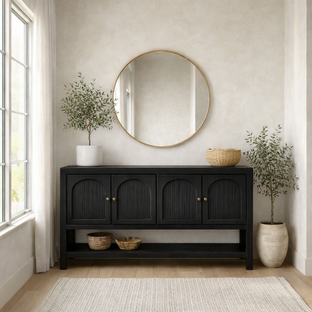 Solid Wood Console Table with Arched Doors – Rustic Storage Sideboard - view 4 of 7